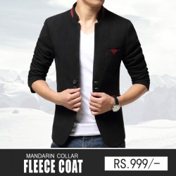 Black Mandarin Collar Fleece Coat